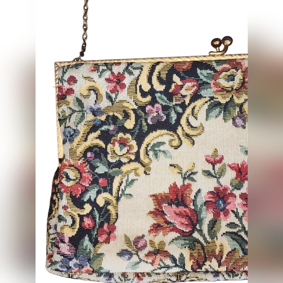 Vintage french floral tapestry clutch purse - Picture 2 of 5